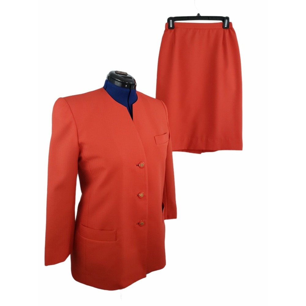 Vintage Lilli Ann Collection women's 2 Piece Orange Skirt Suit size M-L S44